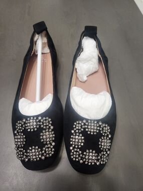Paolo Black Suede Flats with Crystal Medallions